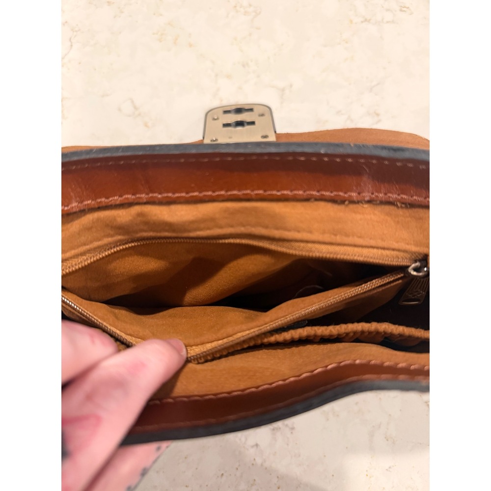 Patricia Nash Floral Leather Top Handle Satchel Bag Tan Rose Gold Tone Hardware - Picture 11 of 13